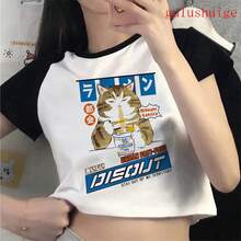 Camiseta Corta Divertida con Estampado de Gato para Mujer, Estilo Ulzzang, Años 2000, Camiseta Gótica para Mujer, Camiseta de los 90 - 6097 - Ver 10