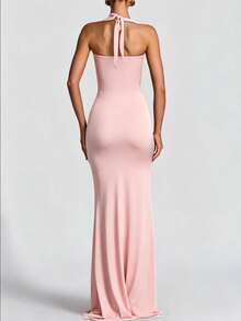 Women's Sexy Strapless Mesh Patchwork Long Dress, Elegant Pleated Semi-Sheer Dress Suitable For Balls And Parties Summer - Baby Pink - View 2
