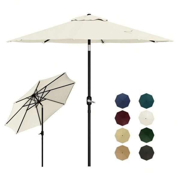 Hodeffior 2.3 M Tilting Garden Parasol With Crank Lift, UPF 50 Polyester Patio Umbrella With 6 Rib Steel Frame, Outdoor Sun Shade For Table, Balcony, Deck, Garden, Terrace And Backyard