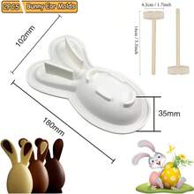 Paquete de 2 moldes de silicona de conejo de Pascua para chocolate con 2 martillos de madera, moldes de conejo de Pascua para hornear moldes de gelatina de conejo, orejas de conejo, huevo, chocolate, - Molde para huevos de Pascua - Ver 5