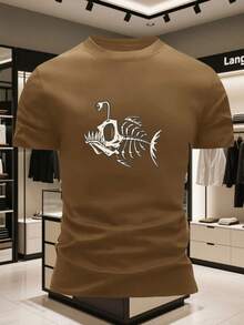 Men's 100% Cotton Crew Neck Short-Sleeved T-Shirt With A Roasted Chicken Pattern, Casual And Comfortable Style. - 黑色 - 查看 10