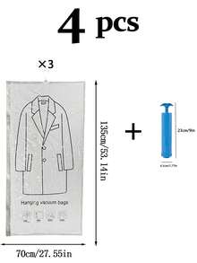 1pc/3pcs/4pcs/5pcs Hanging Vacuum Compression Bags, Wardrobe Clothing Storage, Hanging Vacuum Storage Bags, Space-Saving Storage Space With Unique Hook Design, Clothes Can Be Directly Hung Into The Bag, No Folding Required, Completely Avoid Stubborn Creases Caused By Traditional Compression Bag Folding Storage, Especially Suitable For Suits/Coats/Silk Dresses And Other Wrinkle-Prone Clothing. Ready To Wear Upon Removal, Saving The Trouble Of Ironing. Suitable For Student Dormitory And Home Storage, Can Compress And Hang Off-Season Thick Clothing To Save Wardrobe Space. - Multicolor - View 22