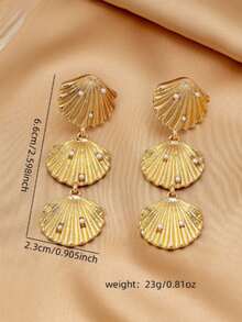 1 Pair Exaggerated Multi-Layer Gold Earrings For Girl, Style Niche Asymmetrical Wavy Shell Dangle Earrings - Multicolor - View 5