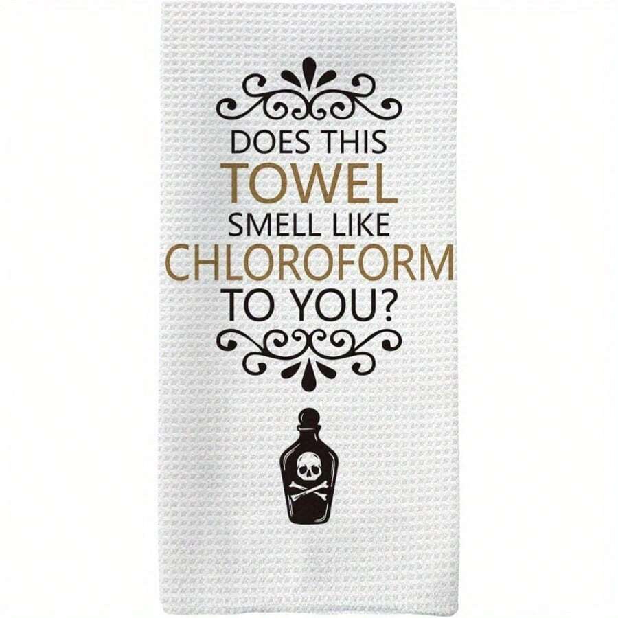 1pc, Modern Gothic Humor Pattern Kitchen Towel, Soft And Absorbent, Reusable And Washable, Essential Home Cleaning, Kitchen Accessory.