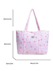 1pc Casual Cute Bow Decor Shoulder Handbag, Lightweight Magnetic Closure Tote Bag, With Tag Decoration, Suitable For Women/Girls/College Students/Ladies For Daily Use, Vacation, Travel And School, Adorable Bow Handbag For Women - Pink - View 2