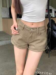 Khaki Denim Shorts For Women, New Summer Thin Sexy Straight Leg Slim Fit Hotpants Casual - Khaki - View 5