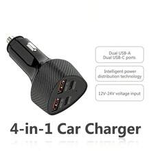 50W 車用充電器 USB-C，4 埠超快速充電點菸器 USB 充電器，Type-C 25W 與 QC3.0 多埠車用手機適配器配件，相容於 17/16/15/14/13/12 Pro 與 S26 系列，手機，車用快速充電器，適合家庭、朋友、兒童、生日、聖誕節、冬季禮物，12-24V 通用車型 - 黑色 - 查看 3
