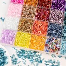 18 Colors Tubular Glass Beads Set Box, Solid Color Long Cylindrical Rice Beads, Suitable For DIY Embroidery, Brooch, Bracelet, Jewelry Making Handicrafts - Multicolor - View 3