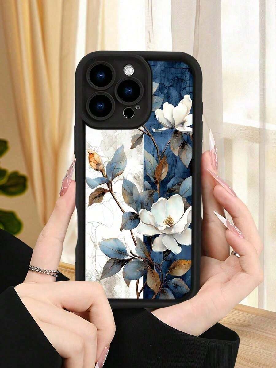 1 Piece Phone Case With A Design Of White Magnolias On A Blue And White Background, Artistic And Elegant Style, Soft TPU, Full Impact And Anti-Slip Protection, Compatible With IPhone 17 ProMax/16/15/14/13/12/11/Plus/Pro/ProMax, Compatible With Galaxy A34/A35/A54/A55, Galaxy S20/S21/S22/S23/S24/S25 Ultra/Plus, Compatible With Galaxy//Honor// - 黑色 - 查看 1