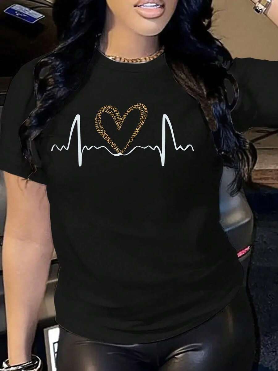 Women's Summer T-Shirt With Short Sleeves, Simple Printed Design And Round Neck - Black - View 1