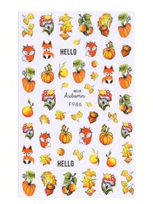 3D Cartoon Autumn Nail Stickers 2pcs Cute Squirrel Fox Pumpkin Maple Leaves Nuts Mushroom Rain Boots Umbrella Design DIY Y2K Kawaii Fall Self-Adhesive Salon Manicure Tips Nail Art Decoration Nail Supplies - Multicolor - View 4