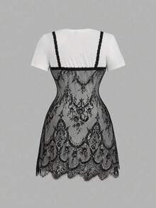 MOD Vestido mini de encaje en negro y blanco talla grande 2 en 1 - Albaricoque - Ver 6