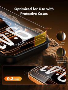 3片裝 9H+ 硬度防碎鋼化玻璃螢幕保護貼，適用於 iPhone 17 Pro Max，[99.99% 高清透明] [相容手機殼] 適用於 iPhone 17 ProMax/17 Pro/17 Air/16 ProMax/16 Pro/16/15 ProMax/15 Pro/15/14 ProMax 及更多機型 [相容男款 17 Pro Max 手機殼，相容磁吸手機支架] - 無色 - 查看 5