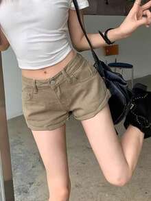 Khaki Denim Shorts For Women, New Summer Thin Sexy Straight Leg Slim Fit Hotpants Casual - Khaki - View 4