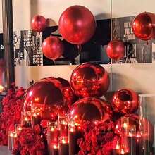 Iridescent Foil Round Balloons (1 X 22 Inch, 3 X 12 Inch, 3 X 10 Inch), 4D Spherical Balloons, For Wedding, Birthday, Valentine's Day, Anniversary, Mother's Day, Father's Day, Graduation Decorations - 紅色的 - 查看 1