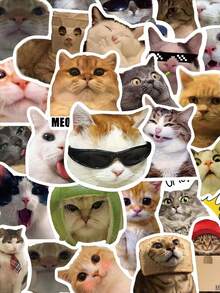 100pcs Cat Expression Stickers And Creative Cat Stickers, Suitable For Suitcase, Laptop, Guitar, Water Bottle Decoration, Asymmetrical Shaped Self-Adhesive Paper Stickers School Supplies - Multicolor - View 5