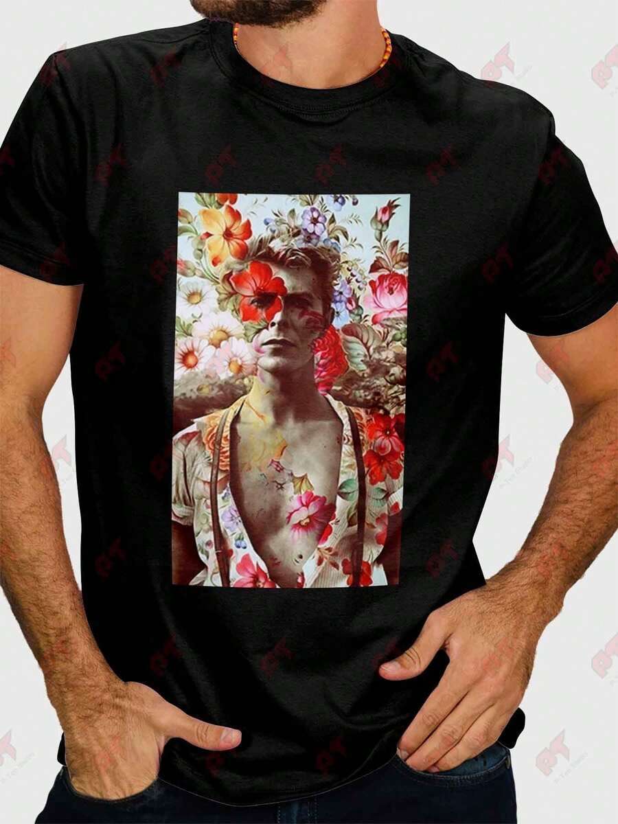 T-shirt D Bowie per amanti della musica rock, abbigliamento alla moda per ragazze e abbigliamento di designer per uomini - Negro - Ver 1