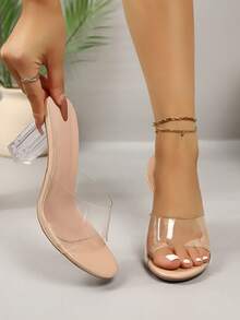 Summer New Crystal Clear Strap Fashionable Minimalist Chunky Heel Suitable For Photography, Banquet, Live Streaming Women High Heel Sandals - Clear - View 5