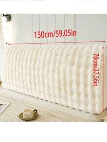 1pc Soft Plush Headboard Cover, Warm Dust-Proof Headboard Protector For Winter, Decorative Open-Style Dual-Sided Fleece Headboard Cover, Large Size Pet-Friendly Furniture Protector, Easy To Clean, Warm For Autumn/Winter - White - View 11