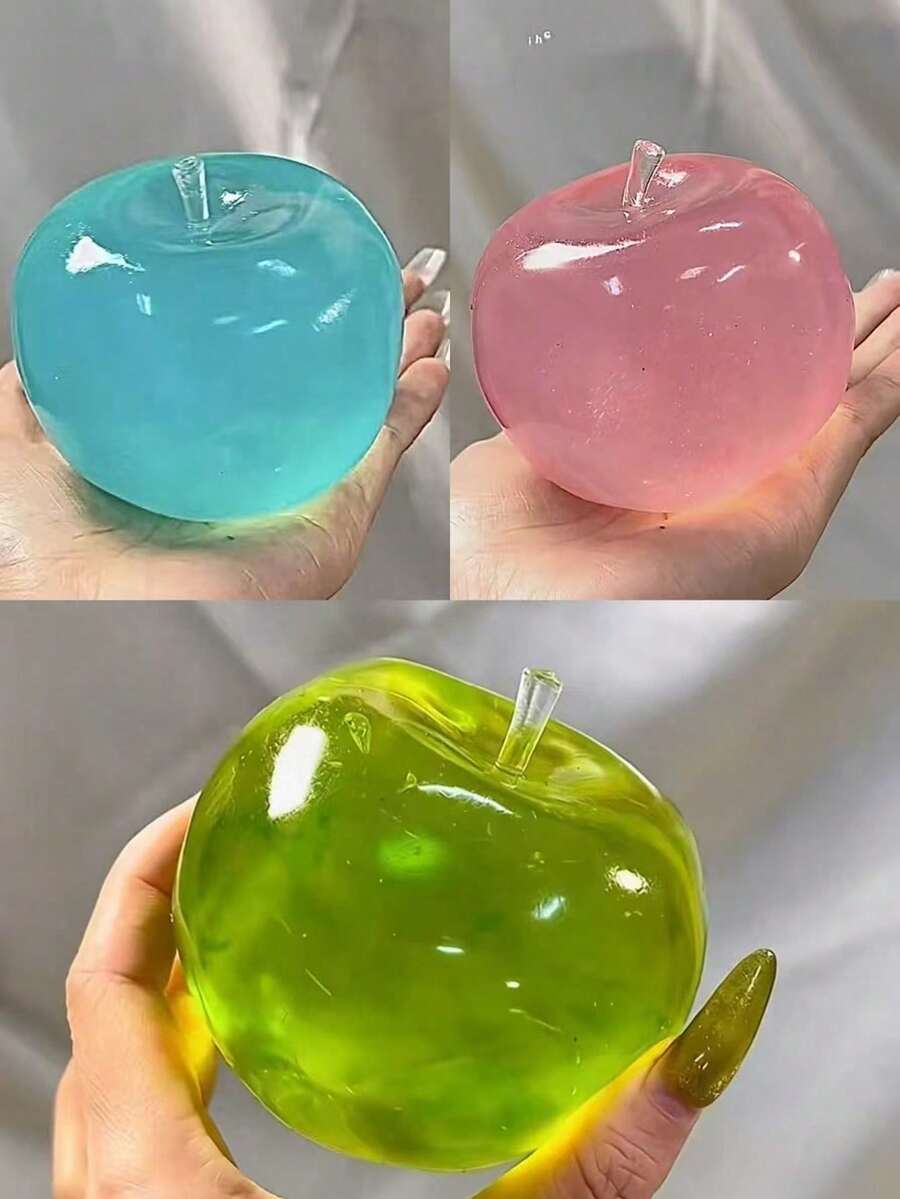 柔軟水晶蘋果，色調柔和，超薄表皮與光滑柔軟觸感，可作為壓力紓緩捏捏球或觸覺感官玩具，適合擺放在辦公桌，也是極佳的辦公室紓壓禮物