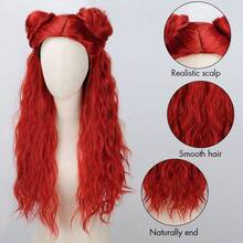 Women's Red Wavy Cosplay Wig - Heat Resistant Rose Net Cap, Long Curly Synthetic Hair, Suitable For Costume Parties And Events - Red - View 5