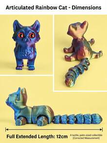 3D Printed Articulated Cat Toy, Flexible Jointed Finger Cat Toy With Movable Tail, Stress Relief Toy, Cute Cat Desktop Decoration, Sensory Anxiety Relief Toy, Perfect Party And Birthday Gift For Children And Teens, Random Color, Random Eye Color - Multicolor - View 3
