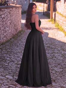 Faeriesty Elegant One Shoulder Knit Formal Dress, With Fashionable Pleated Design, Suitable For Bridesmaid Or Formal Occasions Wedding - Black - View 2