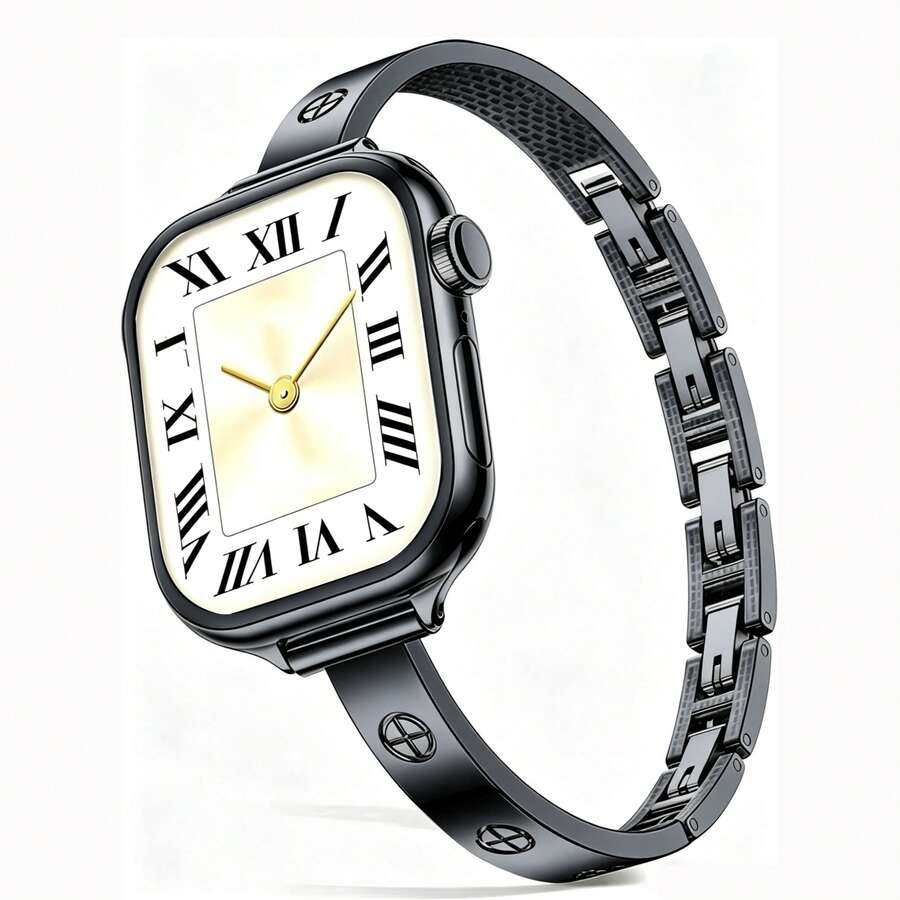 1pc Luxury Black Cross-Shaped Metal Chain Watch Band, Women's Thin Bracelet Style Watch Strap, Compatible With Apple Watch 38/40/41/42/44/45/46/49mm Series 11/10/9/8/7/SE/6/5/4/2/1 - Black - View 1