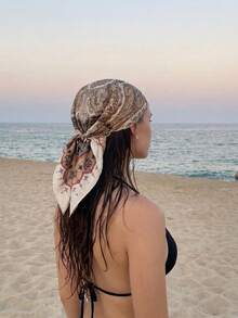 1pc Boho Fashion Paisley Print Women's Bandana, Spring/Summer Casual Versatile Scarf, Vacation Sun Protection Shawl, Suitable For Daily And Outdoor Wear - Light Brown - View 6