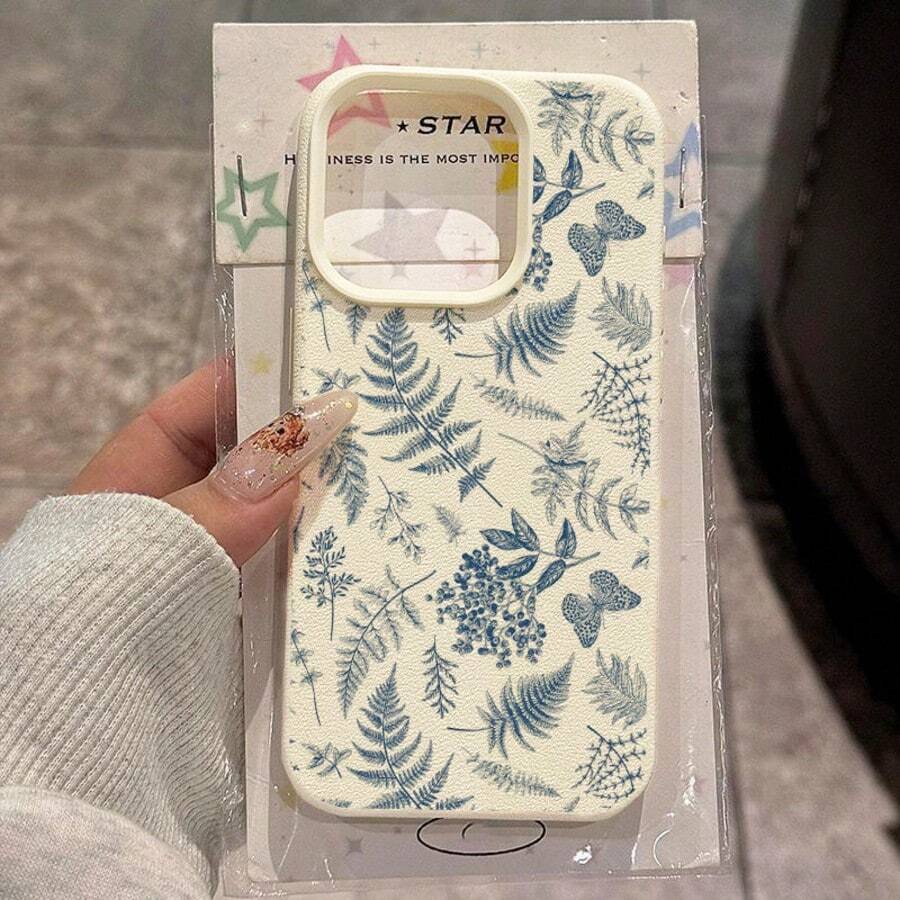 1個 TPU 優雅藍色植物與蝴蝶圖案手機殼，全覆蓋防摔軟保護套，適用於 iPhone 17 Pro Max/17/16 Pro Max/15/13/12/11/S20 FE/A15/S24/A55/Note 11/Note 12/Note 13 Pro