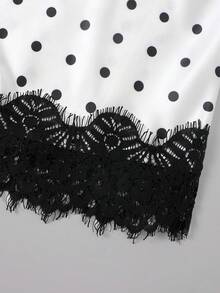 EARO Women's Polka Dot Lace Trim Patchwork Skirt, Fashionable Stretch Satin Elegant Versatile Polka Dot Skirt With Black Lace Details, Flowing And Comfortable, Made Of Low-Stretch Fabric. White Spring - 白色 - 查看 6