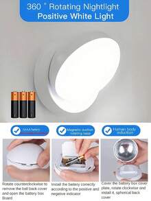 1pc LED Smart Motion Sensor Night Light, 360° Rotatable Night Light, Detachable Design With Magnetic Base And Eye Motion Sensor, Closet Light, Wireless LED Light, Bedside Lamp, Small Lamp, Wall Light, 3x AAA Battery Powered, Staircase Motion Sensor Night Light, No Electricity Wall Light, Suitable For Bedroom, Kitchen, Hallway, Bathroom, Bedside Table, Room Decor, Travel, Bedroom Night Light, Home Decor, Gaming Light, Gift - Rotating Night Light - View 14