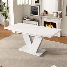 Extendable Dining Table 120/160*80 Cm, Suitable For 4-6 People, Rectangular Dining Table, Thickened Tabletop, V-Shaped Legs, Simple Style, Extendable Dining Table - 白色 - 查看 5