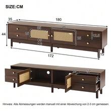 180cm Long TV Unit, Dark Wood Look, With Two Rattan Doors, Four Drawers, Cable Management System And Hydraulic Hinges – Suitable For TVs Up To 80 Inches. - Brown - View 8