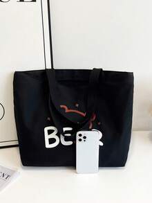 Minimalist Printed Canvas Tote Bag - Multicolor - View 3