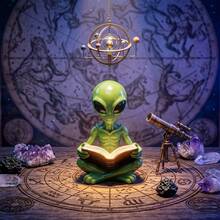 Fun Alien Figurine, Resin Material, Reading Alien Sculpture, Small Resin Alien Statue Desk Accessory, Cute Sci-Fi UFO Decor For Bookshelf Home Office (4 Inches), Quirky Space Theme Room Decor, Unique Sci-Fi Fan Collectible And Astronomy Gift - Alien Reading - View 2