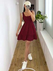 Unity Vestido sin mangas de punto acanalado y parcheado unicolor para mujer - Burdeos - Ver 1