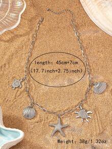 1pc Conch Shell, Starfish, Shell, Turtle Pendant European And American Ocean Vacation Style Women's Necklace - Silver - View 6