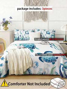 Set Sprei Motif Penyu Laut 3 Buah (1 Selimut + 2 Sarung Bantal, Isi Selimut Tidak Termasuk), Set Sprei Serat Poliester Lembut, Dapat Dicuci Sepanjang Musim, Ukuran Tersedia: Ekstra Besar, Besar, Double Standar, Twin. Cocok Untuk Kamar Tidur, Kamar Tamu, Asrama Sekolah, Hotel Sepanjang Musim, Hadiah Untuk Orang Tua, Teman - MultiWarna - View 3