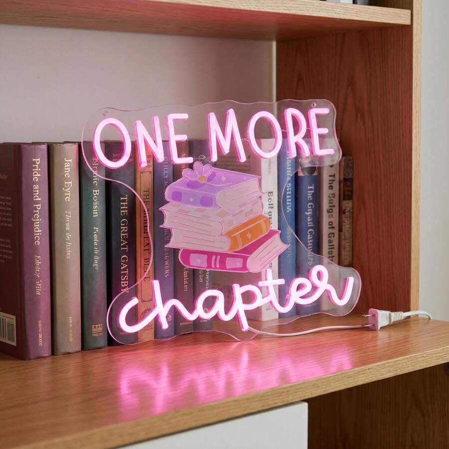 1件裝「再讀一章」霓虹燈牌,USB供電LED霓虹燈,書本與愛心設計,可調光牆飾,適合閱讀角落、書迷禮物、臥室與圖書館藝術裝飾 - 多色光 - 查看 1