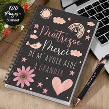 1pc French Teacher Appreciation Spiral Notebook Diary - Inspirational Teacher Gift With Sun, Cloud, Star, Rainbow, Bird And Heart Patterns - Perfect Graduation Or Birthday Gift - J - View 1