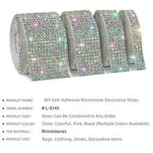 1 Roll Self-Adhesive Shiny Crystal Rhinestone Ribbon, Upgraded Christmas Decoration Rhinestone Glitter Stickers, DIY Car Computer Vanity Craft, Wedding Party Decoration Sticker Packaging Roll, 2mm Rhinestone Production Process (Red/Silver/Pink/Gold) - Multicolor - View 5