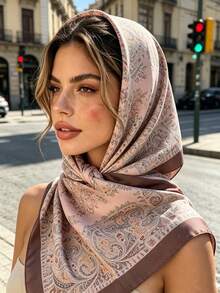 1pc Floral Print Casual Towel Scarf, Suitable For All Seasons, Versatile For Various Occasions - Pinkish-purple - View 4
