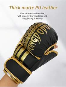 Half Finger Bread, Large Foam Gloves, Boxing Gloves, Martial Arts Training Equipment - Black and Gold - View 4