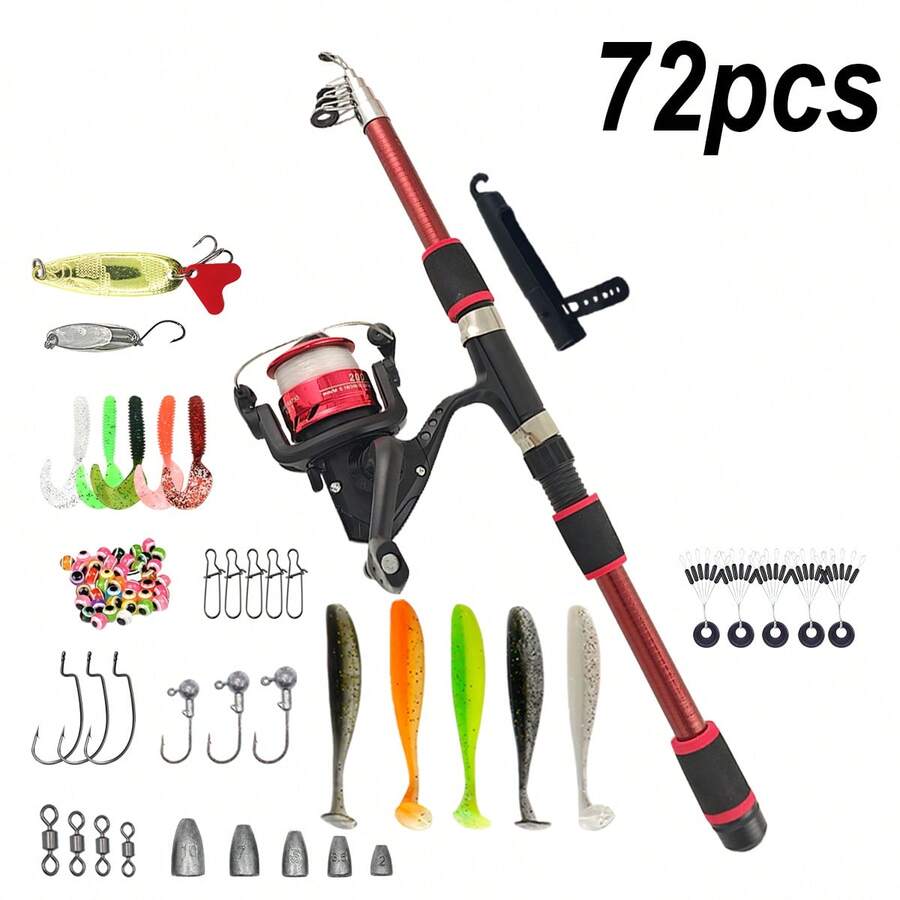 Set Umpan Pancing 72 Buah, Set Pancing Lengkap Portabel Ringan/Dasar - Joran Teleskopik 1,8m/5,9ft, Reel Spinning & Aksesoris - Cocok Untuk Pemula Dan Pemancing Profesional, Dapat Digunakan Untuk Semua Lapisan Air, Dapat Digunakan Untuk Air Tawar Dan Air Garam - Set 8 - View 1