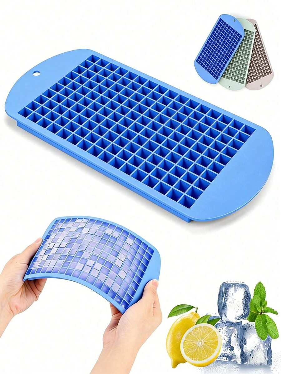 1個方形160格矽膠冰塊模具，適用於居家、酒吧等場景，適合冰箱使用，適用於調酒、飲料與果汁，夏季必備廚房配件，節日必備