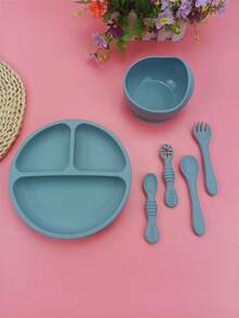 6/3/1pc Silicone Tableware Set, Children's Large Suction Bowl And Rice Paste Spoon, Anti-Drop Anti-Scald Feeding Bowl, Suitable For Toddler Feeding Training Bowl Baby Supplies, A Unique Father's Day Gift Set - Multicolor - View 1