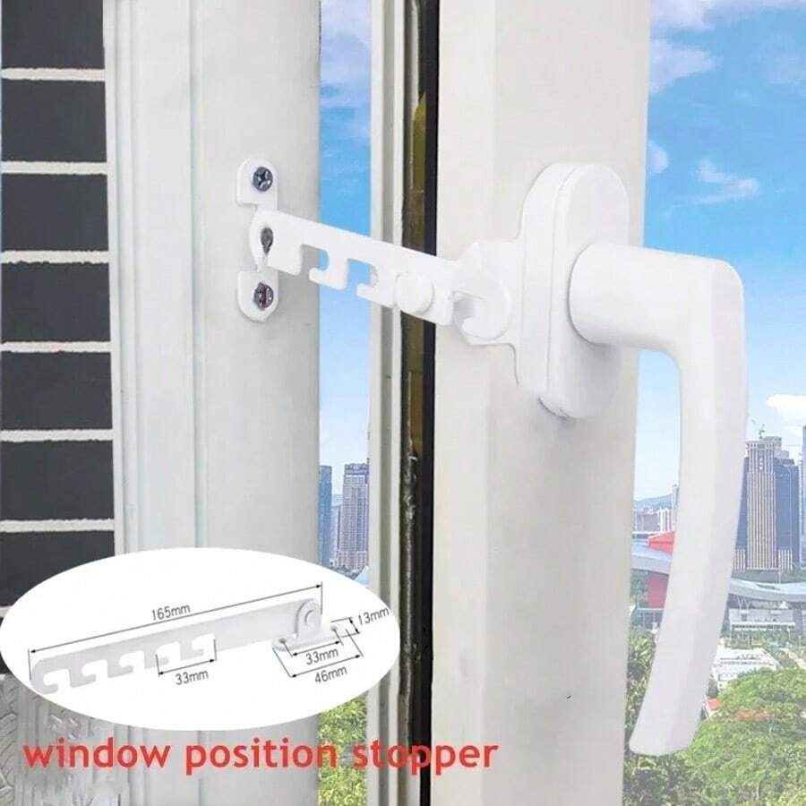2 Cerraduras de ajustables para ventanas, limitadores de ventana de metal, topes de ángulo con llave, para del hogar - A - Ver 1