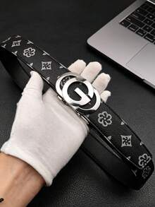1 pièce Ceinture pour homme avec boucle automatique, imprimé lettre G et étoile, ceinture de taille décontractée pour le bureau, la maison, les fêtes et les voyages, 120cm - Noir - Voir 6