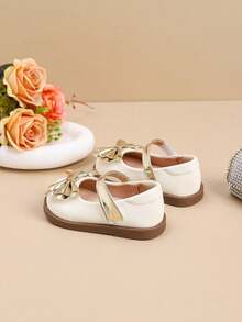Sweet And Cute Bow Contrast Color Flat Shoes For Toddler Girls, Suitable For Summer - White - View 5